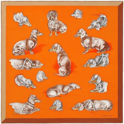 hermes les bassets|HERMES Silk Les Bassets Scarf 70 Orange Sepia Tabac.